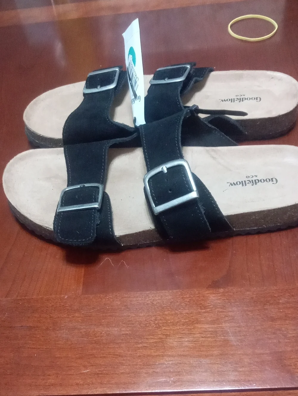 Goodfellow & Co Black Double-Buckle Suede Slides NWT $40